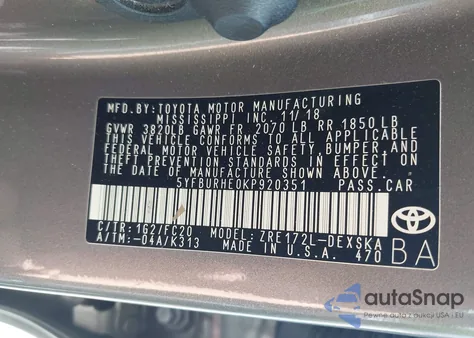 2019 Toyota Corolla Se/Xse from USA, damaged, VIN 5YFBURHE0KP920351